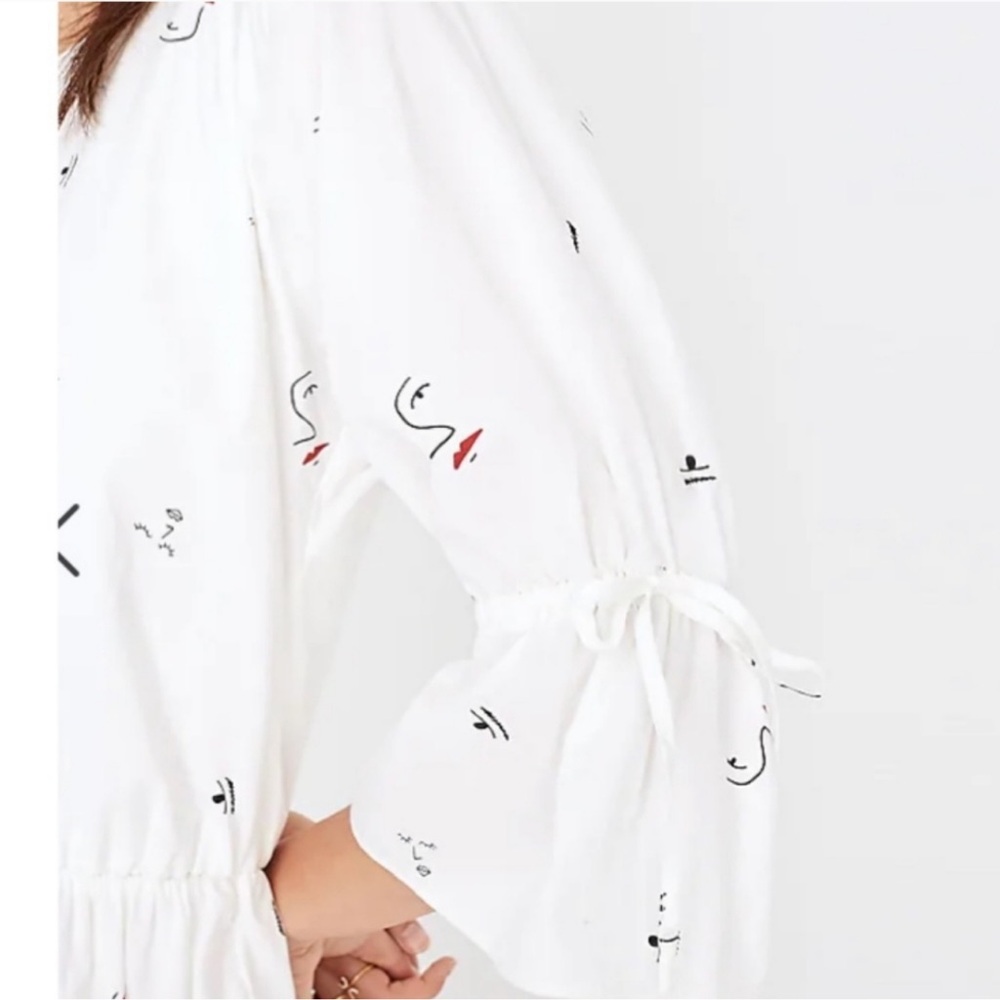 Madewell Embroidered Tiered Dress Size XL White 100% Cotton Abstract Face Print - Picture 2 of 7